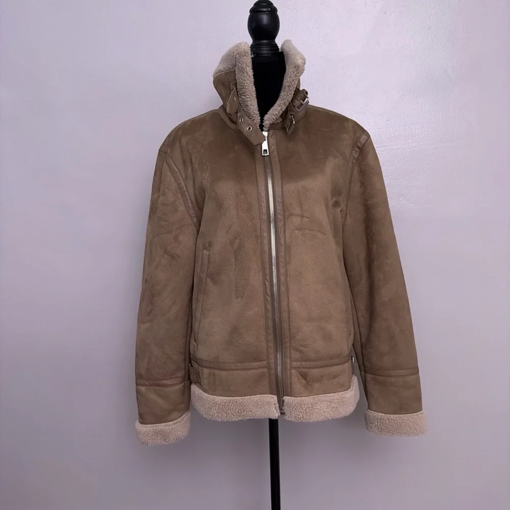 Zara Suede Moto Jacket Faux Fur Lined Medium M Women’s Biker - Picture 2 of 10